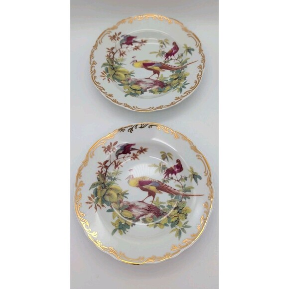 Rutherford's Birds 8.5” Gold Scroll Floral Rimmed Soup Salad Bowl~Set Of 2 - Picture 1 of 7